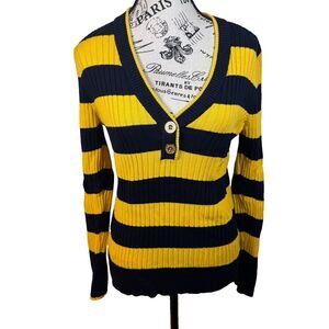 Ralph Lauren jean Co. Henley Button Striped Long Sleeve Blue/Yellow Sz Medium